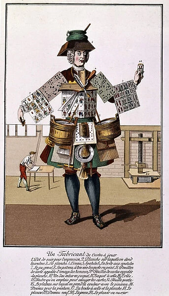 A manufacturer of playing cards. Engraving from the 17th - 18th century after '
