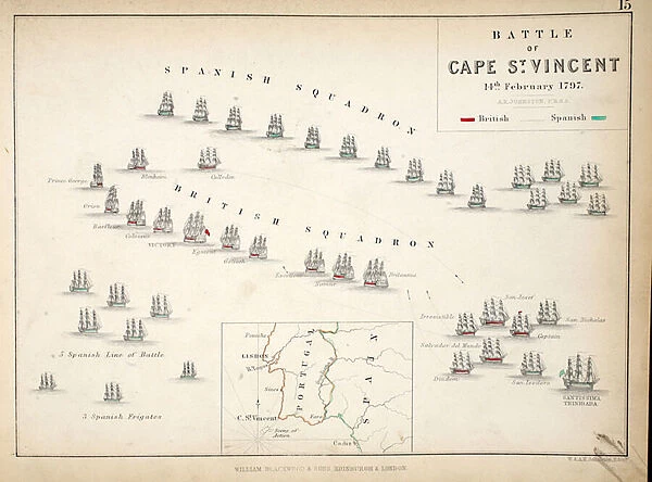 Map of the Battle of Cape St. Vincent, published by William Blackwood and Sons
