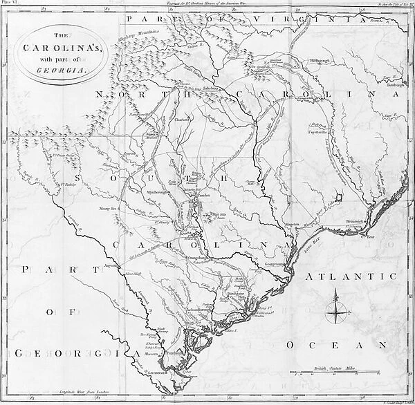 Map of the Carolinas with part of Georgia (engraving)