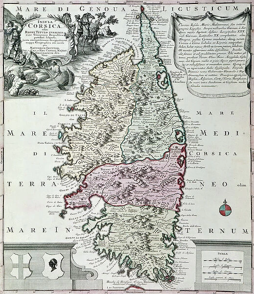 Map of Corsica (coloured engraving)