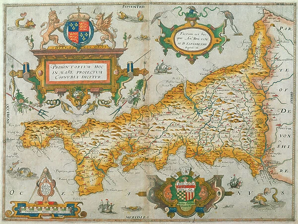 Map of the County of Cornwall, 1579 (hand-coloured engraving)