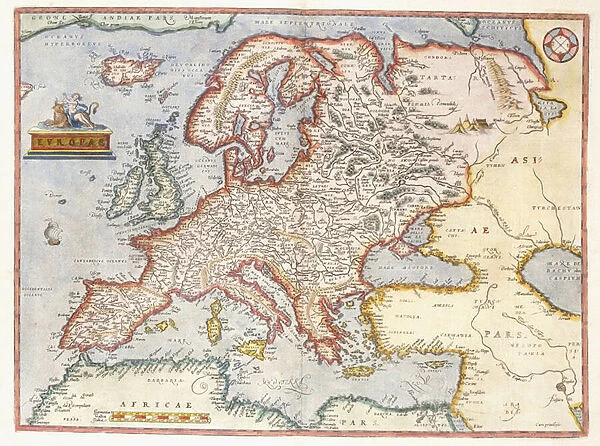 Map of Europe, 1587 (hand-coloured engraving)