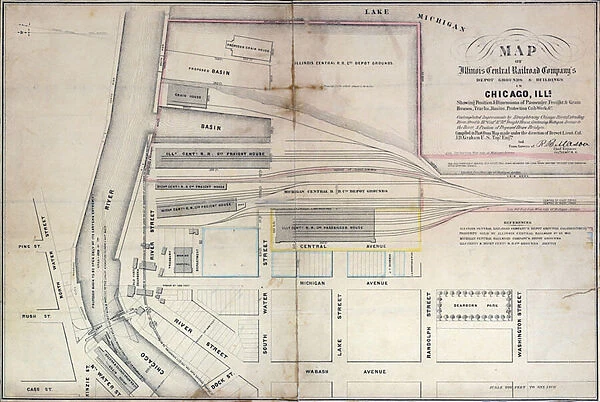 Map of Illinois Central Railroad Companys depot grounds and buildings in Chicago
