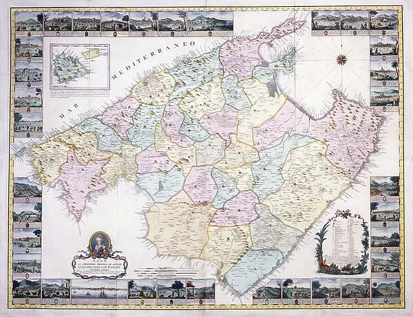 Map of the Island of Mallorca, 1785 (hand-coloured engraving)