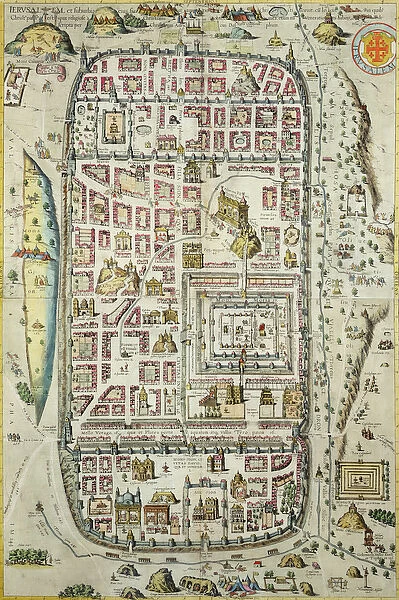 Map of Jerusalem and the surrounding area, from Civitates Orbis Terrarum