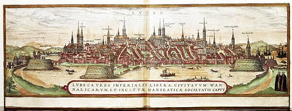 Map of Lubeck (engraving, 16th century)