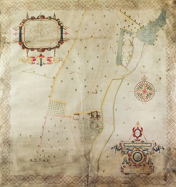 Map of the Manor of Shifnal, Shropshire, 1635 (ink & colour on vellum)