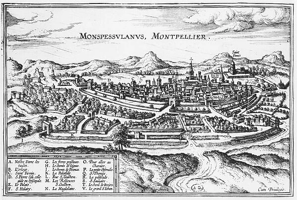 Map of Montpellier, from Civitates Orbis Terrarum