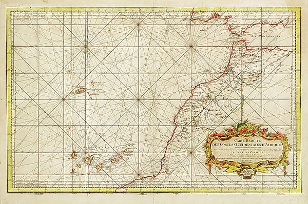 Map of the north western coast of Africa, from the Strait of Gibraltar to the Canary Islands, 1753 (engraving)