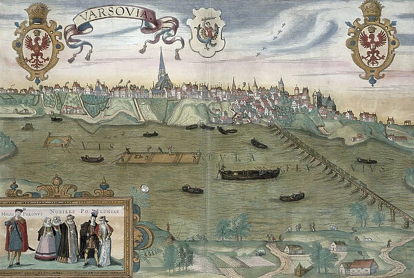 Map of Warsaw, from Civitates Orbis Terrarum by Georg Braun (1541-1622