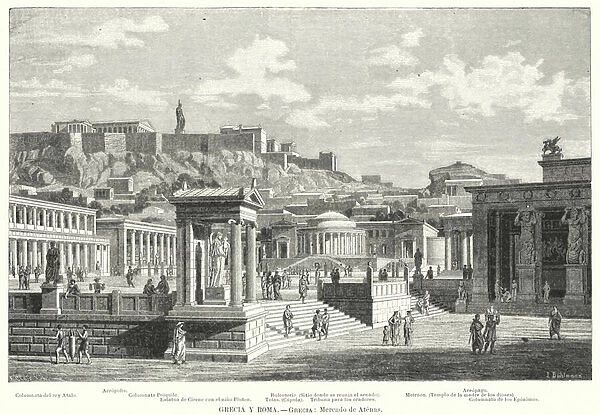 Market of Athens, Ancient Greece (litho)