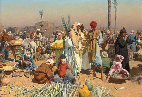 Market in Lower Egypt, (oil on canvas)