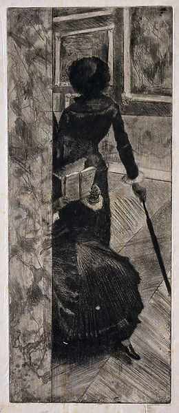 Mary Cassatt at the Louvre, The Paintings Gallery, 1879-80 (etching, soft-ground etching