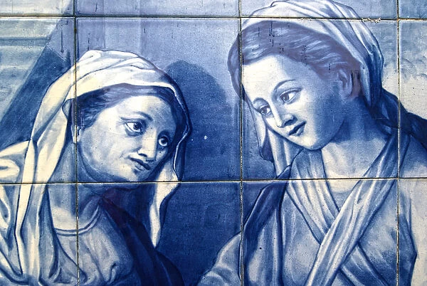 Detail of Mary meeting the Innkeepers wife, Decorative panel depicting Mary