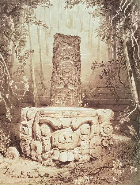 Mayan temple, Honduras (engraving)