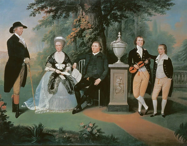 Members of the Wilson family grouped round a memorial of William Pitt the Younger