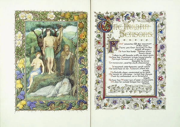 Four men of different ages (verso) and illuminated manuscript with verses from