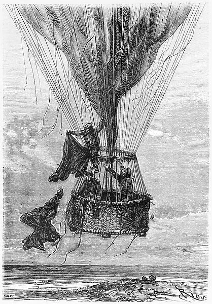 Three Men in a Gondola, illustration from Five Weeks in a Balloon by Jules Verne