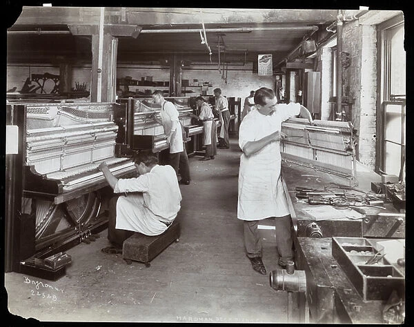 Men working in the Hardman, Peck & Co. piano factory, New York