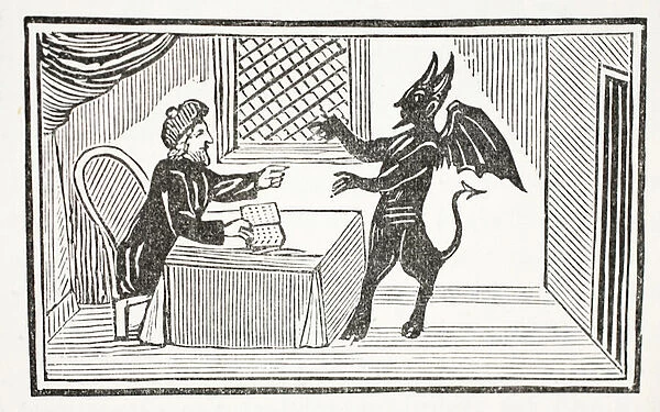 Mephistopheles comes to the Doctors house, illustration from