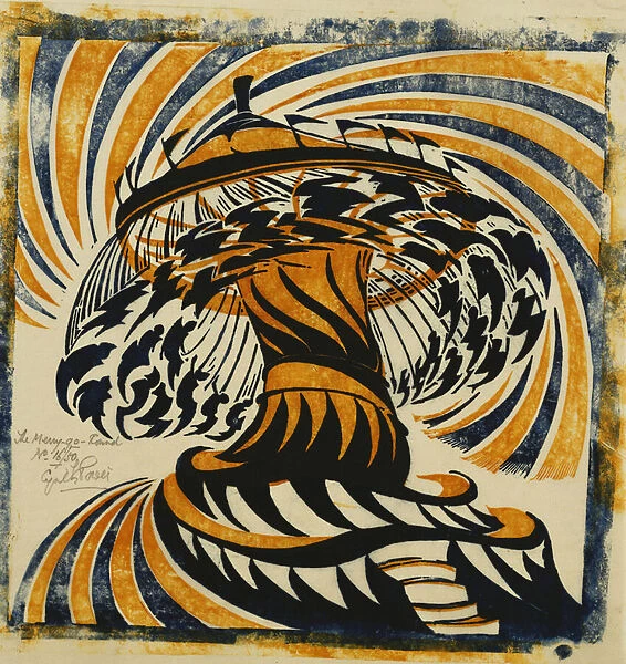 The Merry-Go-Round, 1930 (linocut printed in colours on tissue Japan. Dated 1930. 30. 5 x 3)