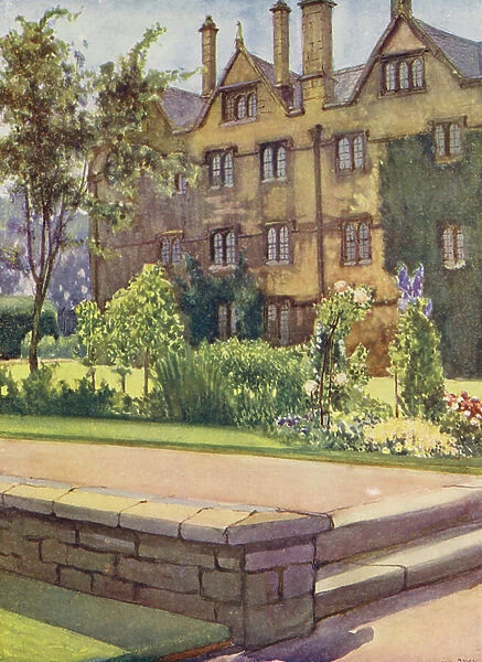 Merton College from Merton Gardens (colour litho)