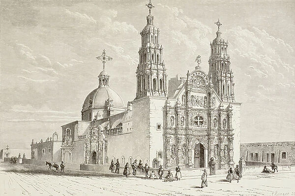Metropolitan cathedral in Plaza de Armas, Chihuahua, Mexico in the nineteenth century (litho)