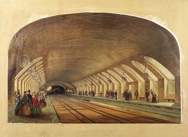 Metropolitan Railway, Baker Street Station, chromo lithograph