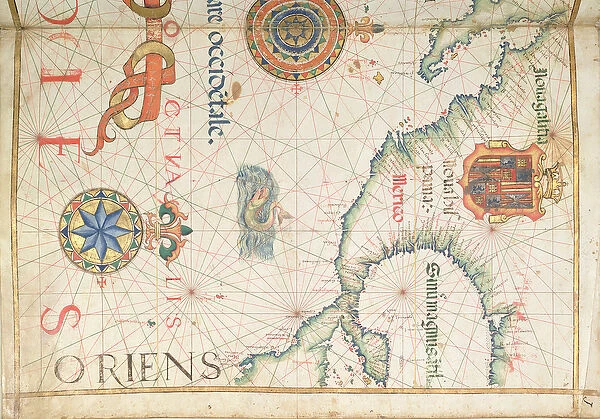 Mexico and Central America, detail from a world atlas, 1565 (vellum)