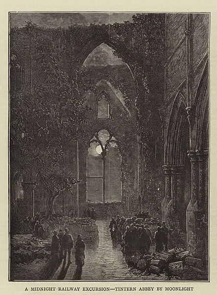 A Midnight Railway Excursion, Tintern Abbey by Moonlight (engraving)
