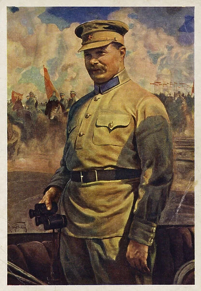 Mikhail Frunze, Red Army commander during the Russian Civil War, 1920s (colour litho)