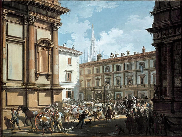 Milanese citizens looting Giuseppe Prinas house at the time of the fall of Napoleon I in 1814 (oil on canvas, 19th century)