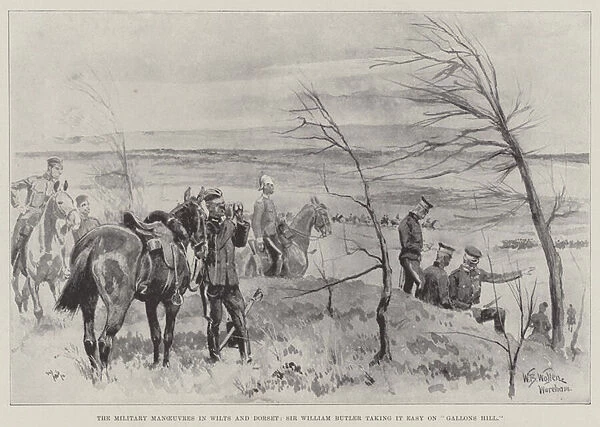The Military Manoeuvres in Wilts and Dorset, Sir William Butler taking it easy on 'Gallons Hill'(litho)