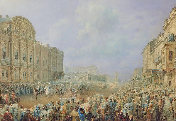 Military Review on the Nevsky Avenue at the Beloselsky-Belozersky Palace, 1859 (w  /  c
