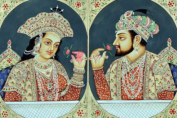 Miniature Painting of Shah Jahan and Mumtaj India Asia