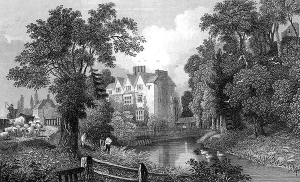 The Moat of Ongar Castle and Castle House, Essex, engraved by Henry Wallis, 1832