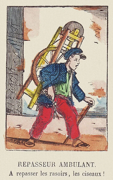 Mobile ironer. To iron the razors, the scissors!, around 1819 (print)