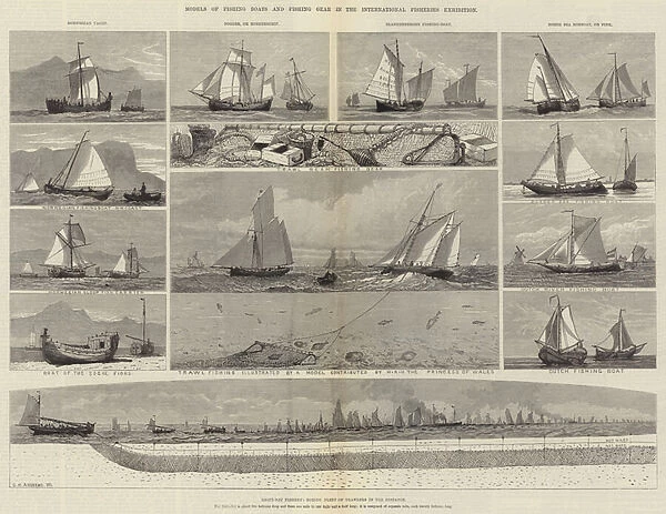 Models of Fishing Boats and Fishing Gear in the International Fisheries Exhibition (engraving)
