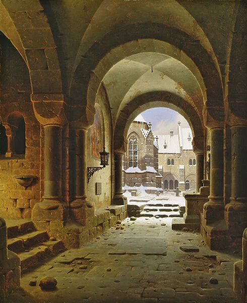 The Monastery Gate in Winter, 1840 (oil on canvas)