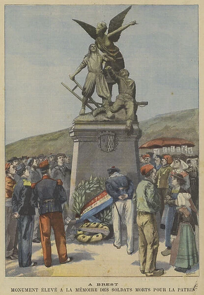 Monument erected in Brest in memory of French soldiers who gave their lives for the nation (colour litho)