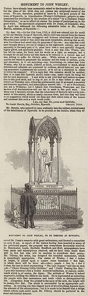 Monument to John Wesley, to be erected at Epworth (engraving)