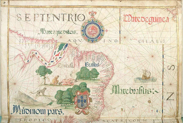 Mouth of the Amazon, Brazil, detail from a world atlas, 1565 (vellum)
