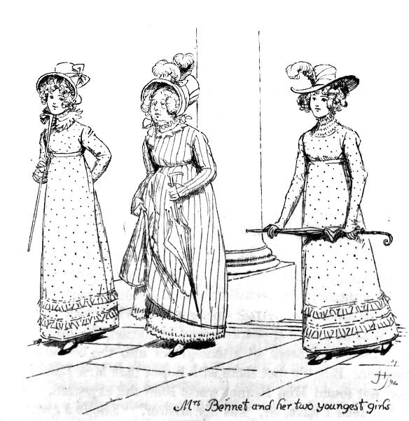 Mrs. Bennet and her two youngest girls, illustration from Pride