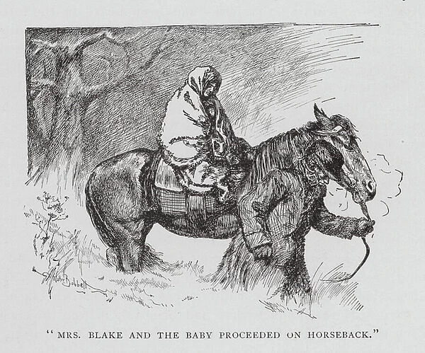 'Mrs Blake and the baby proceeded on horseback' (litho)