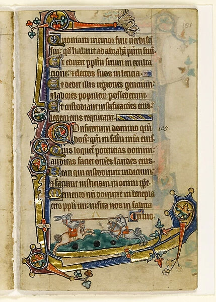 MS 1-2005, fol. 151r: A Hound and Rabbit Jousting, marginal decoration from