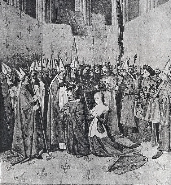 Ms fr. 6465 The Coronation of Louis VIII (1187-1226) and Blanche de Castille (1188-1252)