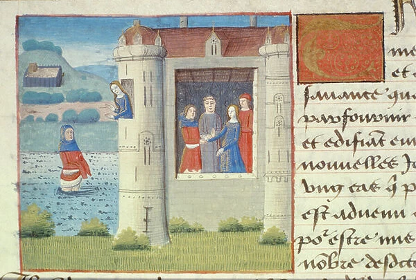 Ms Hunter 252 f. 127v Marriage, from Les Cent Nouvelles Nouvelles, 1462 (vellum)