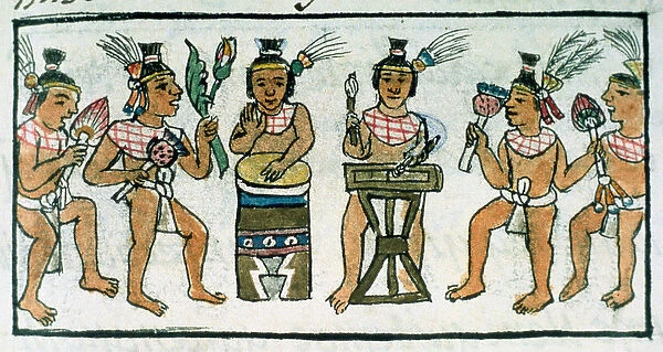 Ms Palat. 218-220 Book IX Aztec musicians from an account of Aztec crafts in Central Mexico