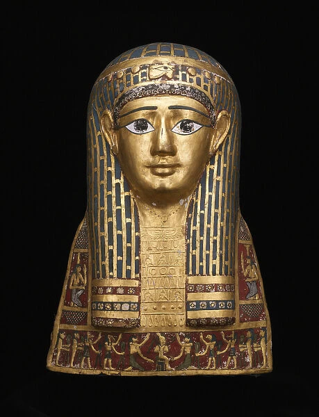 Mummy Head Cover, 1st century BC (cartonnage, gold leaf, & pigment)