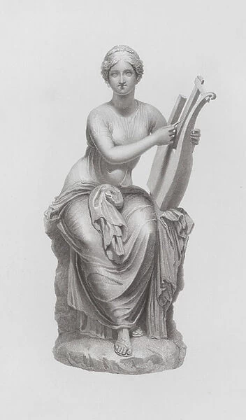 Muse playing a lyre, ancient Roman marble statue (engraving)